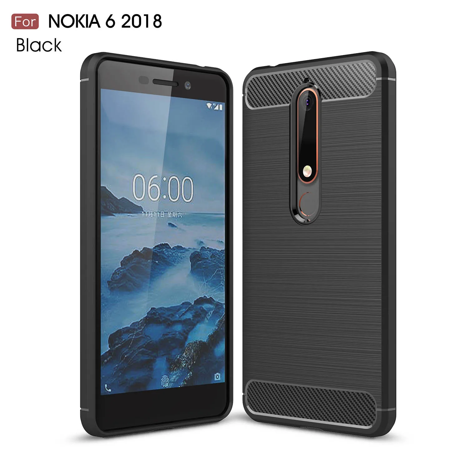 TPU Soft Phone Cover Case For Nokia 6 (2018) with Anti-Fingerprints Brushed Carbon Fiber Texture |