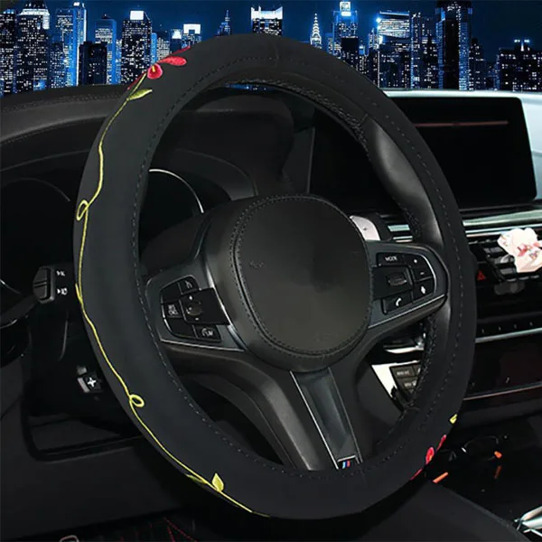 2019New чехол рулевого колеса автомобиля дамская вышивка Авто Рулевое покрытие четыре сезона украшение интерьера автомобиля Руль крышка