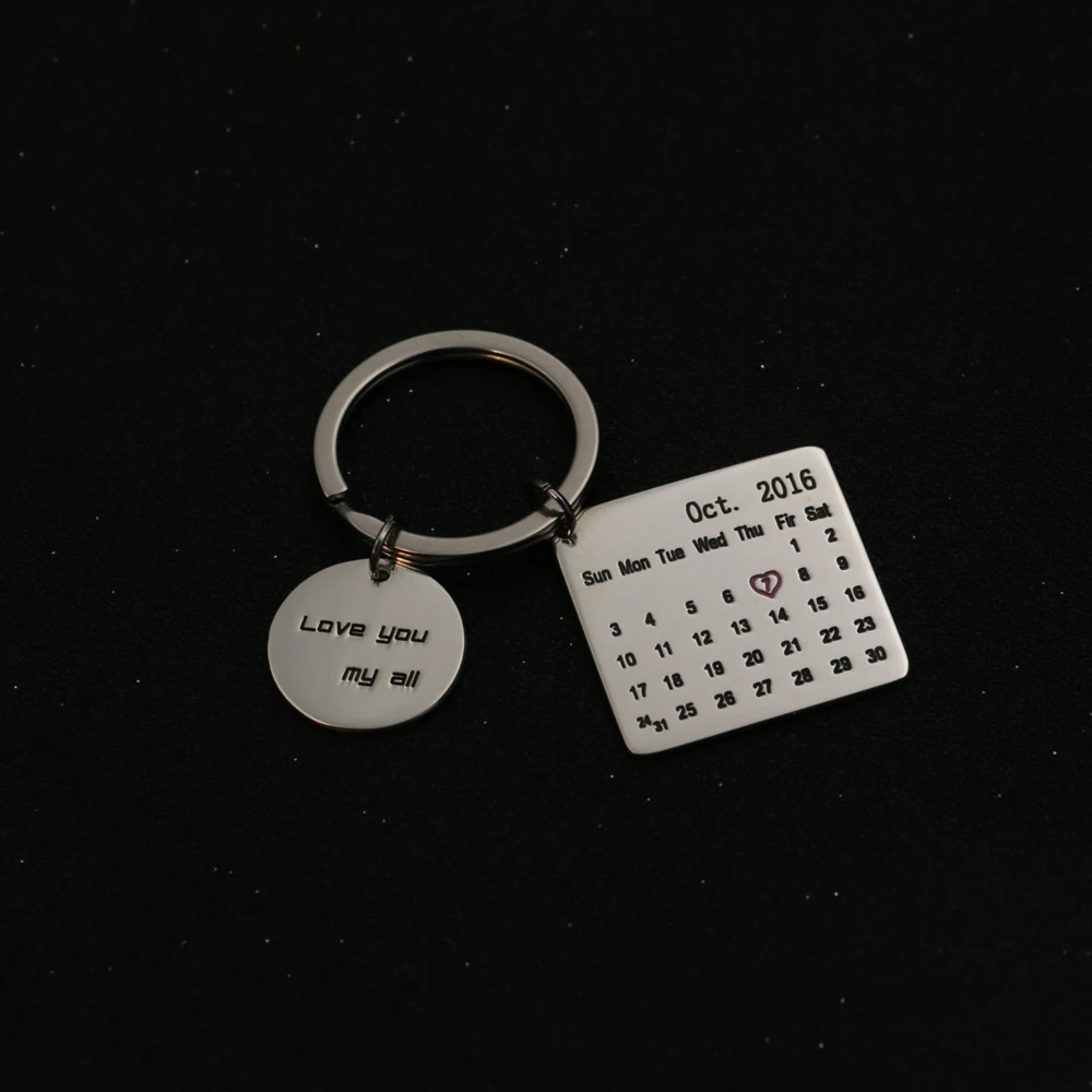 Персонализированные Календарь тег Dis брелок заказной Мемориал Дата круглый Keepsake
