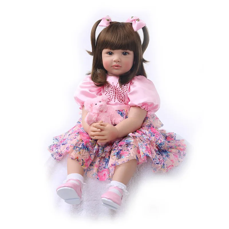 22'' Handmade Newborn Girl Doll Realistic Baby Doll Vinyl Princess Doll with Pink Clothes Kids Toy Birthday Gift for Girls
