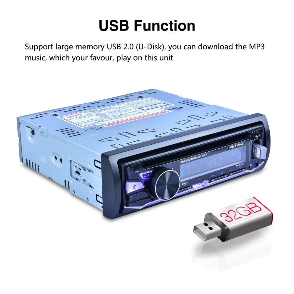 52 Вт * 4 12 в 1 Din Bluetooth автомобильный dvd плеер поддержка VCD/SD/USB/AUX Встроенный AM/FM/RDS