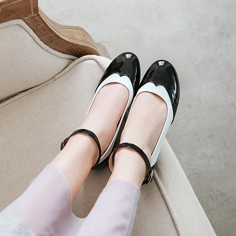 ASILETO women pumps buckle brogues low heels shoes woman around toe mixed color pu leather zapatos casual footwear sapatos|Женские туфли|