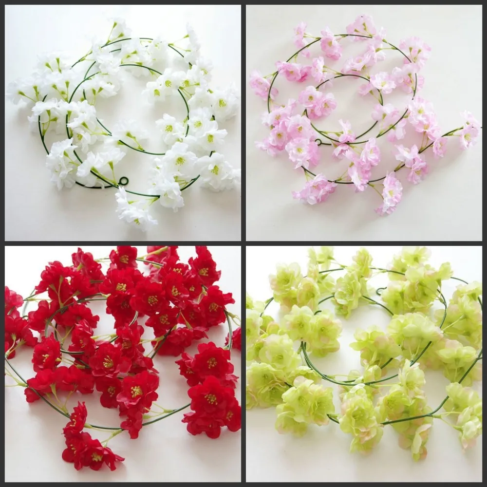 comprar 2 M Longo Glicínias Pendurado Parede Da Videira Da Flor Artificial De Seda Flor De Cerejeira Para Casa E Decorações De Casamento