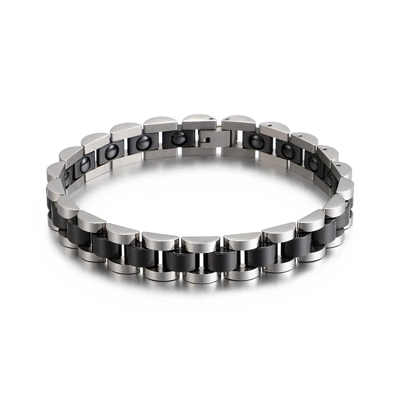 

women men Biker bracelet stainless steel male female charm chain Black/White ceramic silver Color couples magnetic bracelets