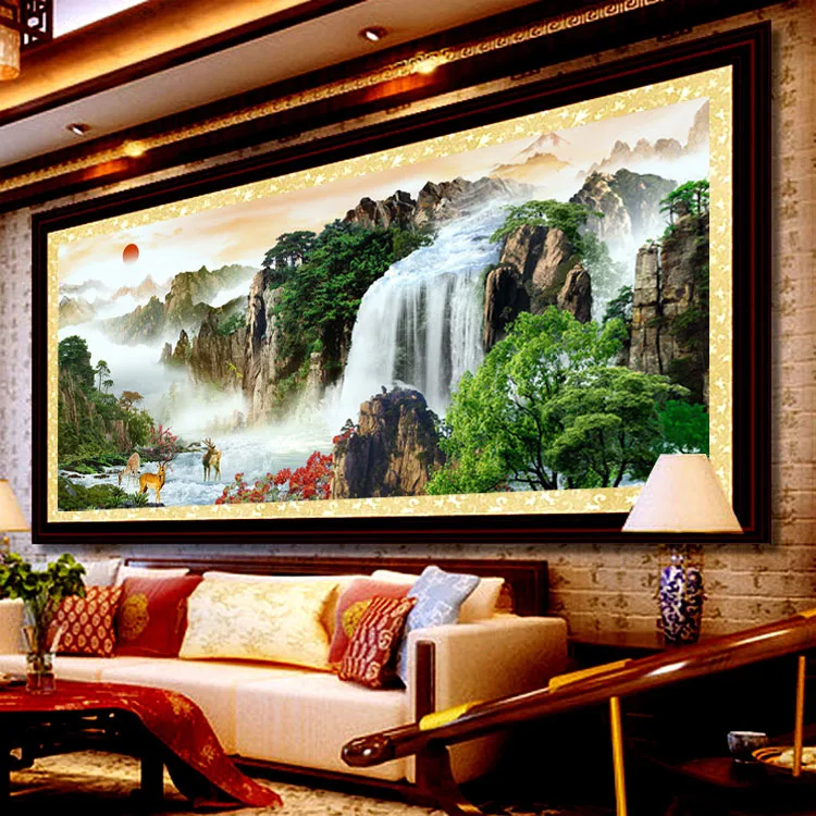 Oriental Sunrise Waterfall mountain scenery DIY Counted Full Cross Stitch Kit Embroidery Wall Painting Crafts Gift Home Decor | Дом и сад