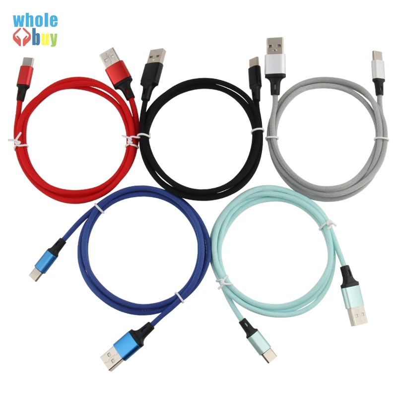 Прямой однотонный Плетеный текстильный Micro Usb 5Pin 8Pin Type C кабель для зарядки и