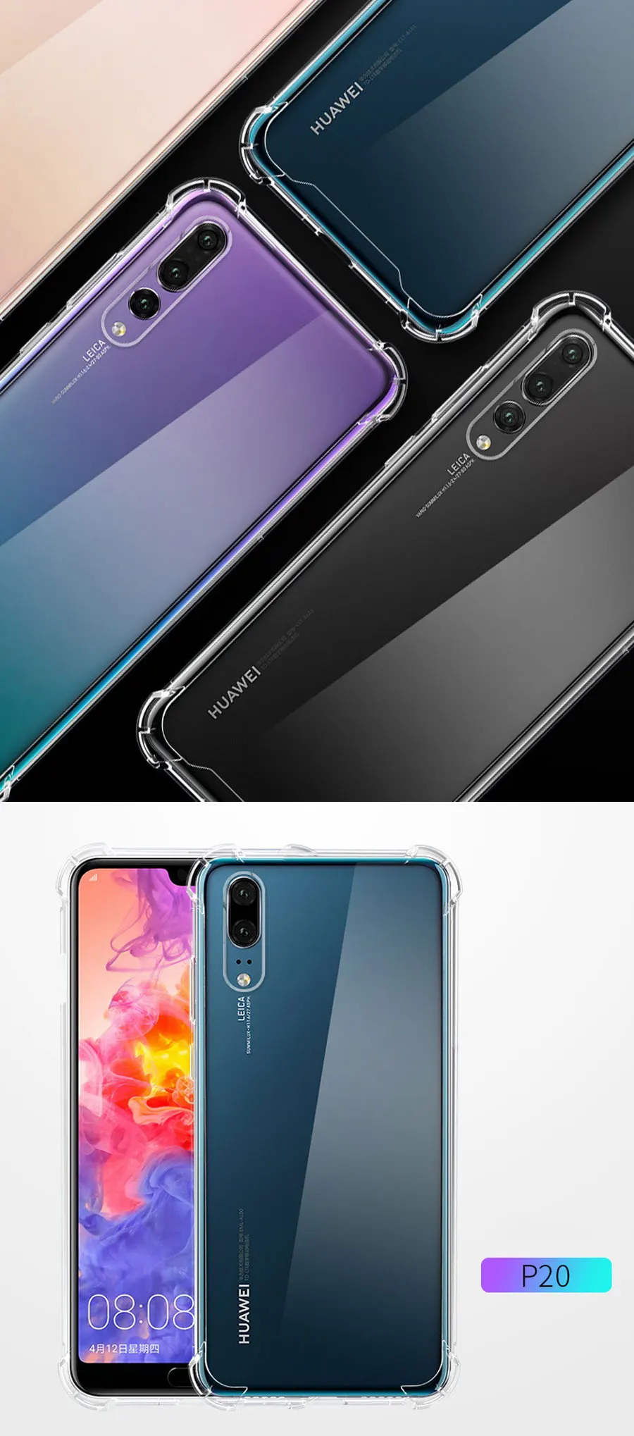 Прозрачный чехол с "воздушной подушкой" для huawei P30 P20 lite рro Y5 Y6 Y7 Y9 prime nova 5 5i 4 4e 3 3e 3i мягкая термополиуретановая накладка на заднюю панель