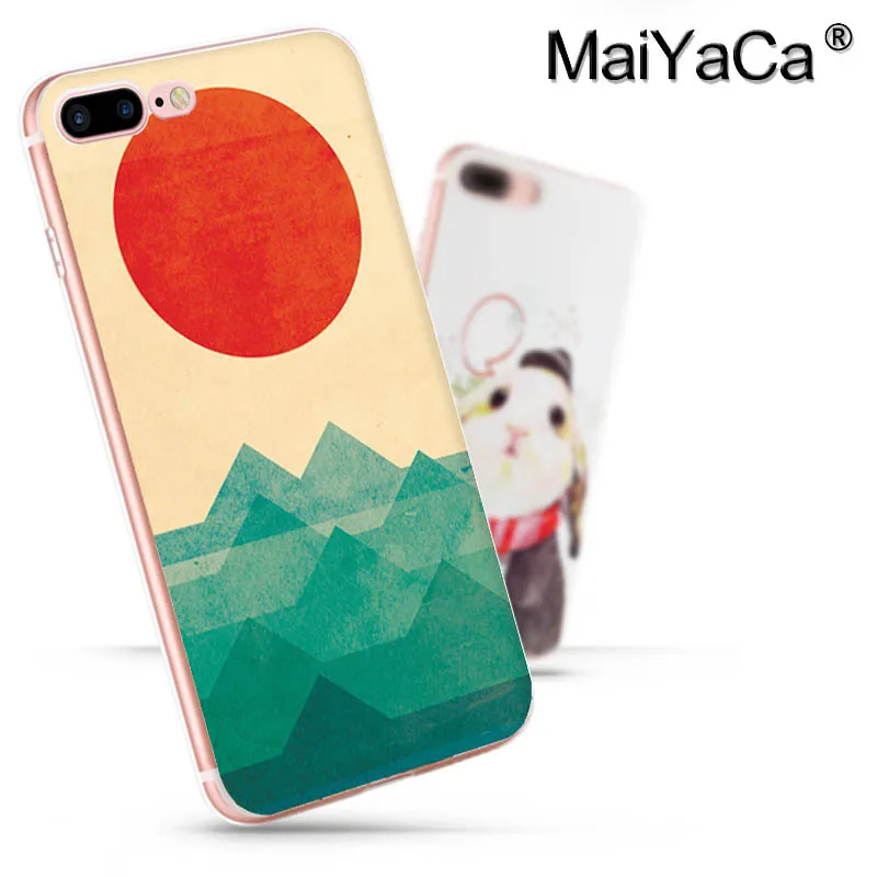 MaiYaCa Wave Art sun Japanese Green Illust аксессуары для телефонов Чехол Apple iPhone 8 7 6 6S Plus X 5 5S SE 5C |