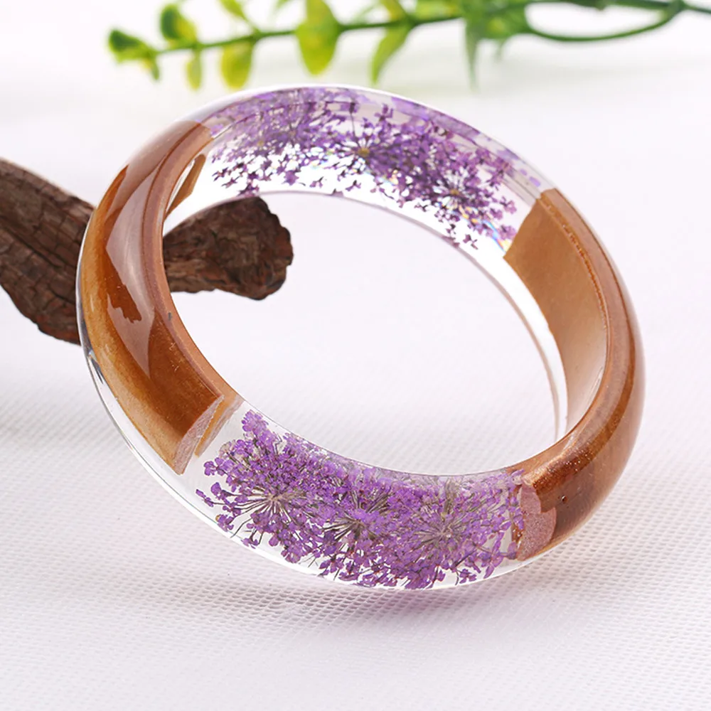 Houbian Purple Dried Flower Bracelet Women'S Wooden Resin for Party | Украшения и аксессуары