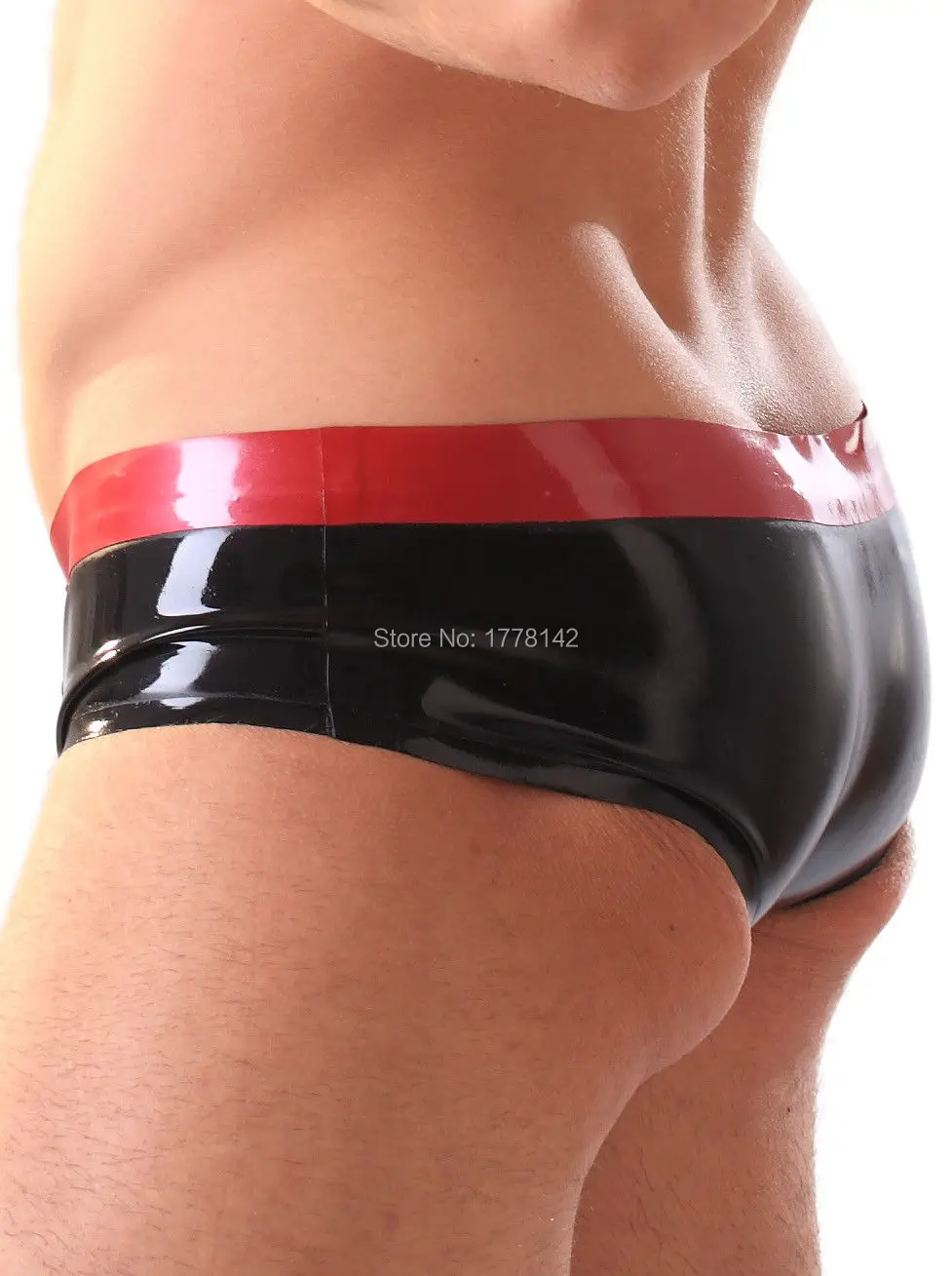 Men's Cheeky Hipster Briefs in Latex Rubber Black Contrast Underwear | Тематическая одежда и униформа