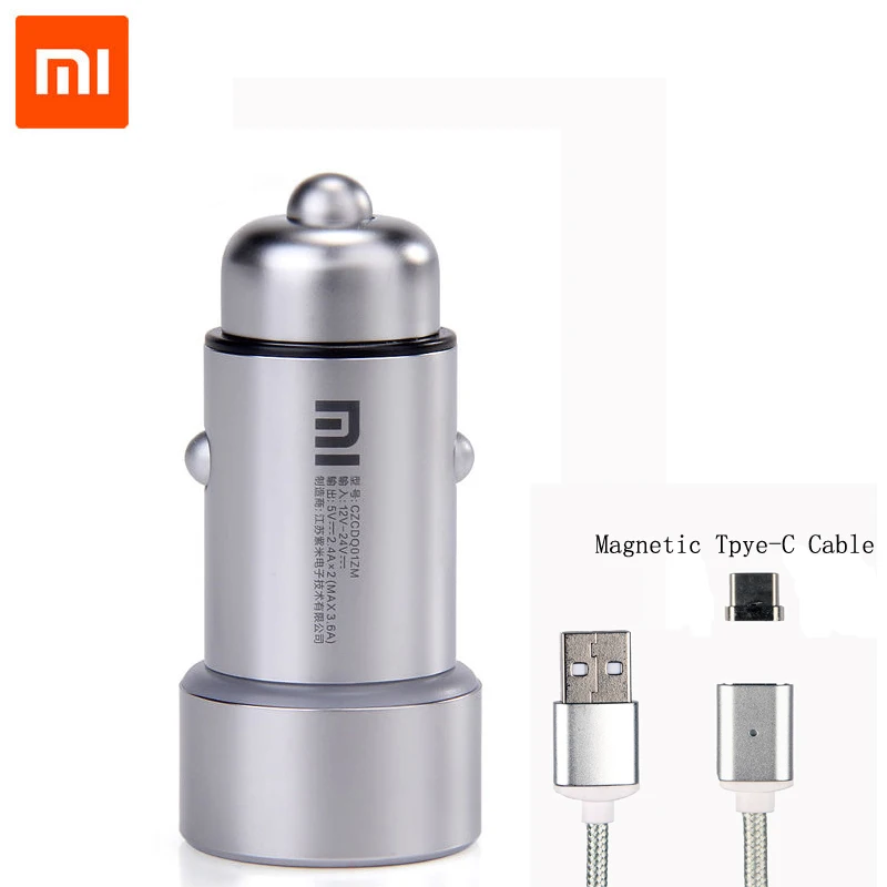 Add Type-C Cable Оригинальное автомобильное зарядное устройство Xiao mi, двойной USB, быстрая зарядка, универсальное автомобильное зарядное устройство mi с магнитным кабелем для большинства телефонов, планшетов, ПК - Тип штекера: Add Type-C Cable