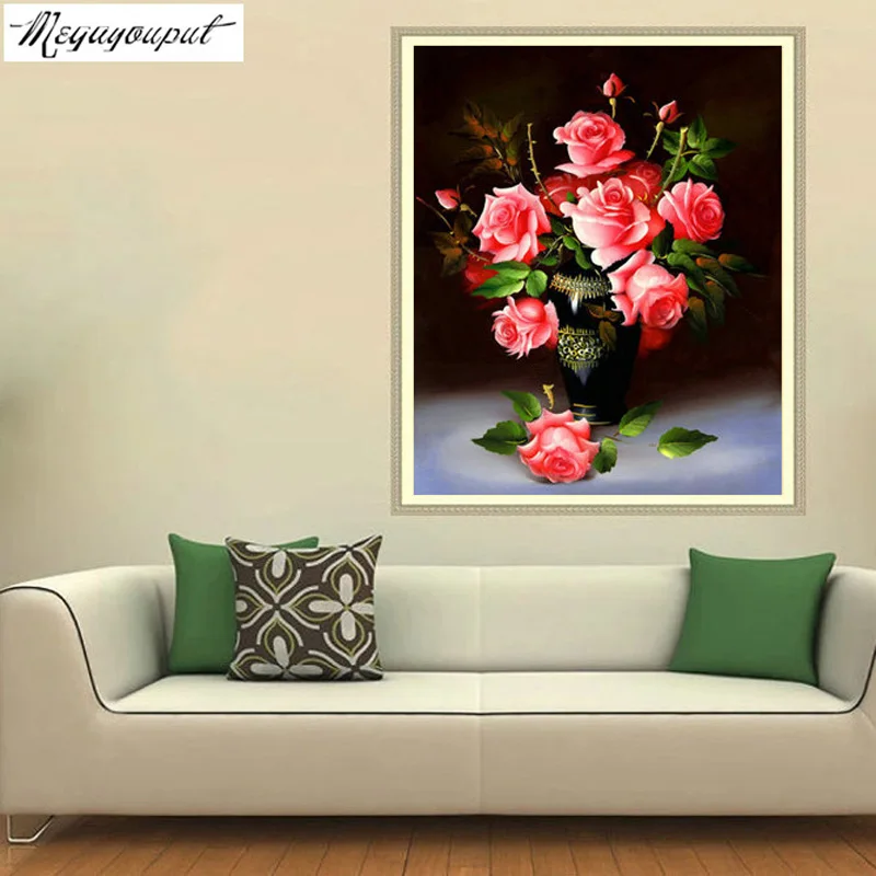 5D алмазная вышивка крестиком украшение для дома розовая роза круглый камень