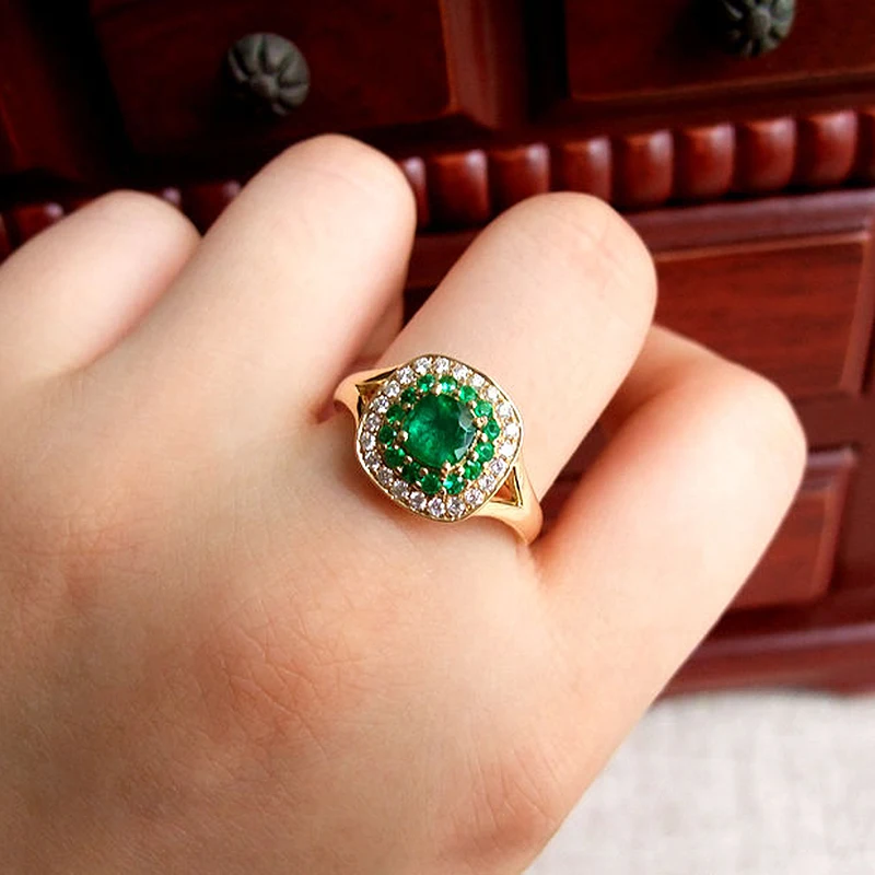 Кольцо из 18-каратного желтого золота 1 1ct кольцо моисанита и зеленого изумруда