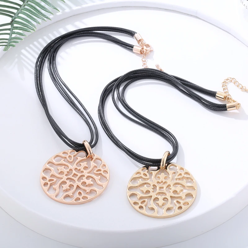 Золотой серебряный полый цветок кулон ожерелье свитер кожаная цепочка Ювелирные