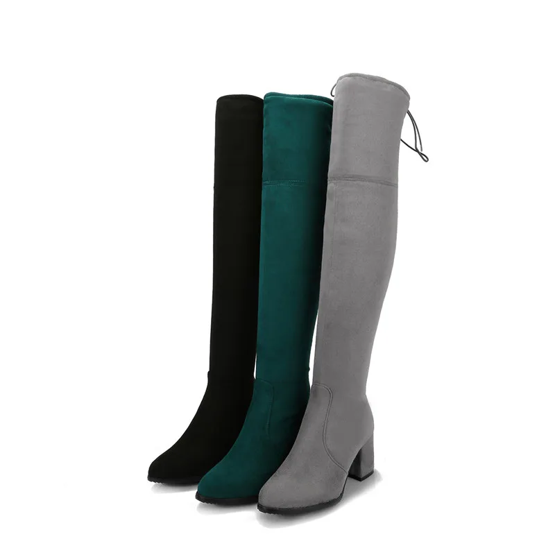 Smeeroon Hot sale low price over the knee boots female fashion elegant high heels shoes woman elasticity big size 34-45 | Обувь