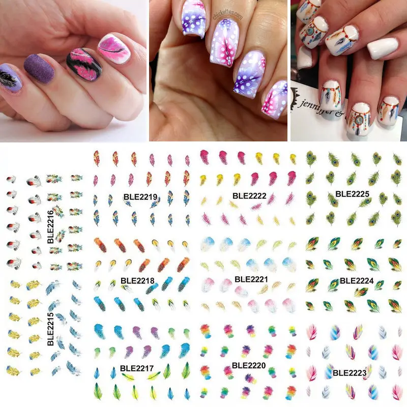 

Water Transfer Nail Art Sticker BLE2215-2225 Feather color Nail Art Sticker Water Transfer Decal wrap