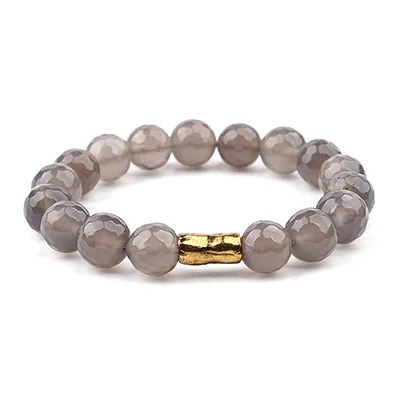 Grey Quartz Stone BOJIU натуральный камень браслет для женщин 10 мм Амазонит Агаты Далмация Jaspers кварцевые бусины золотая трубка браслет ювелирные изделия BC257 - Окраска металла: Grey Quartz Stone