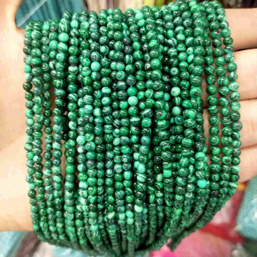 Malachite 2 мм 3 мм круглые бусины из натурального камня розовый кварц аметисты лазурит Агаты бусины для изготовления ювелирных изделий Для Бисероплетения DIY браслет - Color: Malachite