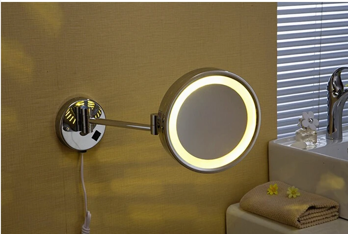 Wall Mounted 8 inch Brass 3X Magnifying LED Dressing Mirror Makeup Cosmetic Lady Gift | Обустройство дома