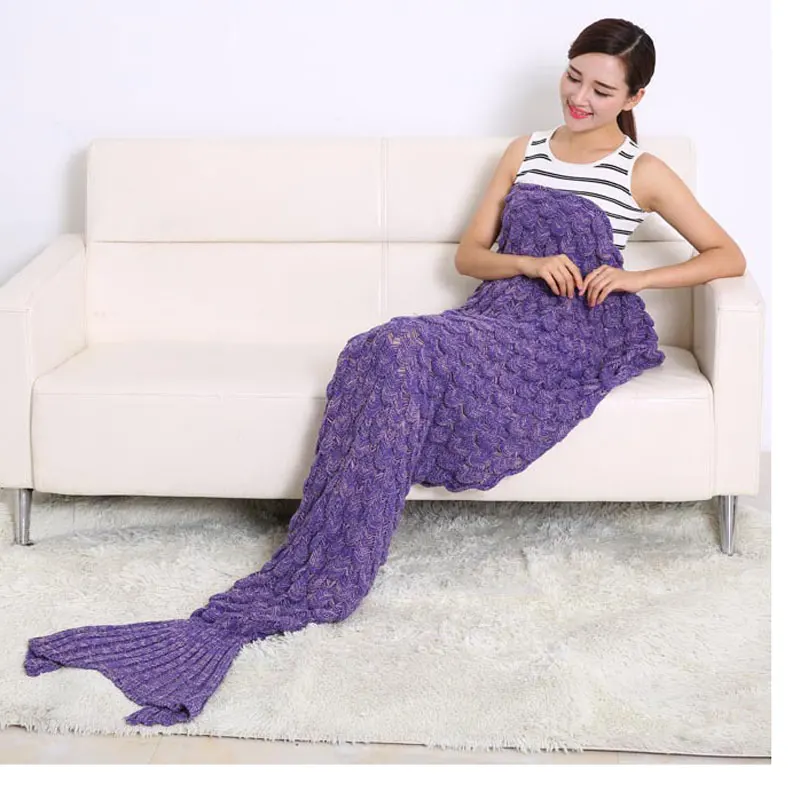 Модные Вязаные крючком хвост русалки стеганые бросить одеяло взрослых розовый vs