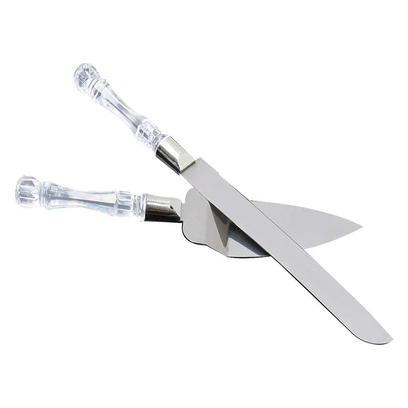 2pcs Wedding Cake Shovel Knife Server Set Stainless Steel Cake Spatula Birthday Party Tools Kitchen Accessories Acrylic Handle
