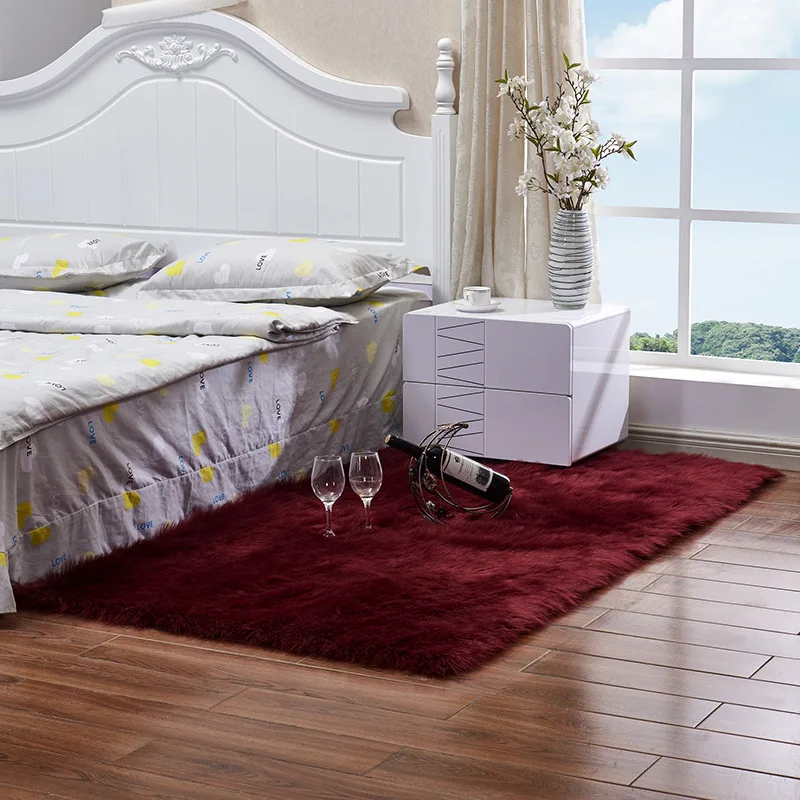 Длинный искусственный мех, искусственная кожа, прямоугольный Пушистый Коврик для фотографии, толстые напольные ковры, напольный коврик для гостиной, коврик для украшения дома - Цвет: Wine red