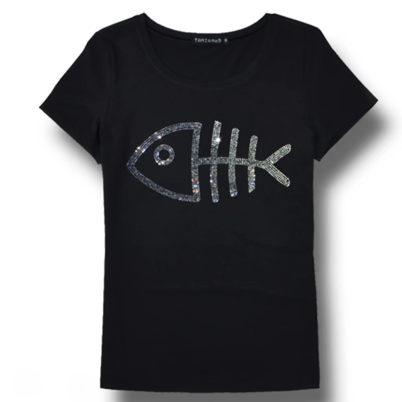 Повседневные летние топы стильная простая футболка s Стразы с принтом рыбьих