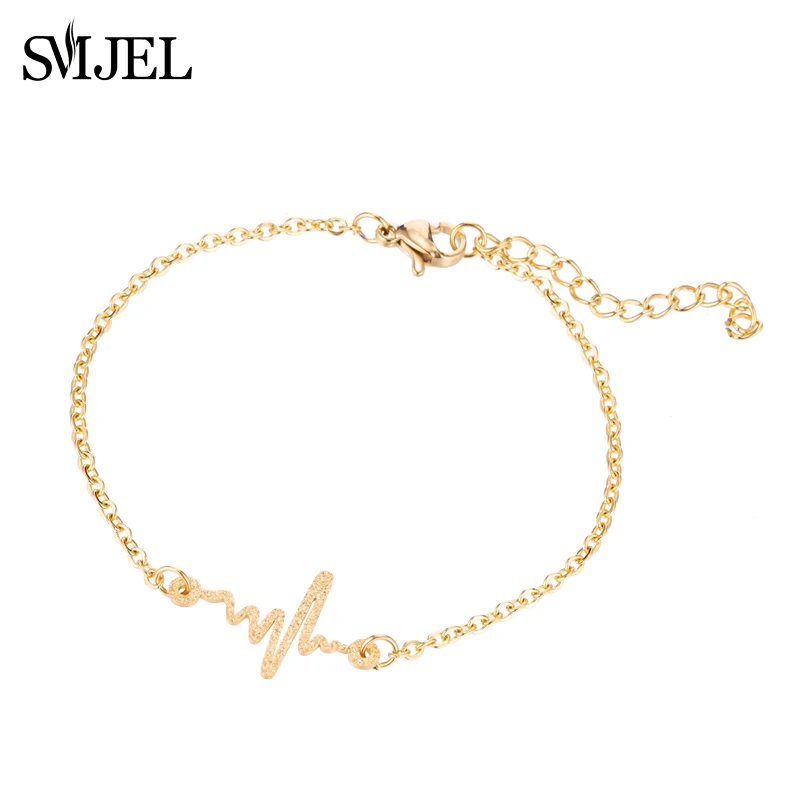 Heartbeat Bracelet SMJEL,, браслет из нержавеющей стали, женский, милый, Бабочка, слон, сердце, браслеты, нарукавная повязка, ювелирное изделие для девочек, браслет - Окраска металла: Heartbeat Bracelet