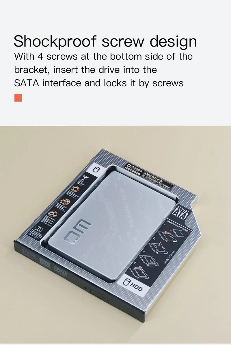 DM DW95S HDD Caddy 9,5 мм Алюминий Optibay SATA 3,0 коробка для жесткого диска корпус DVD адаптер 2,5 SSD 2 ТБ для ноутбука CD-ROM