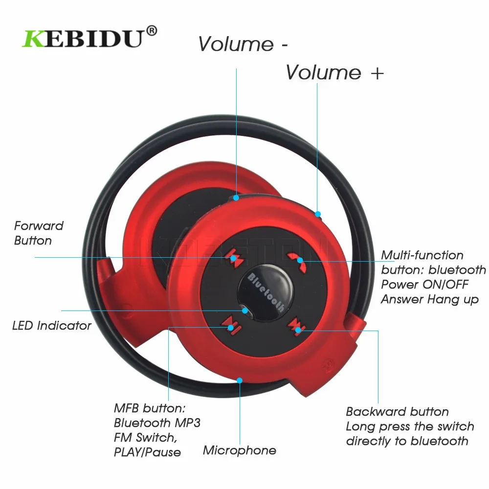 Эластичные складные наушники Kebidu TF FM MP3 беспроводная гарнитура Спортивная мини