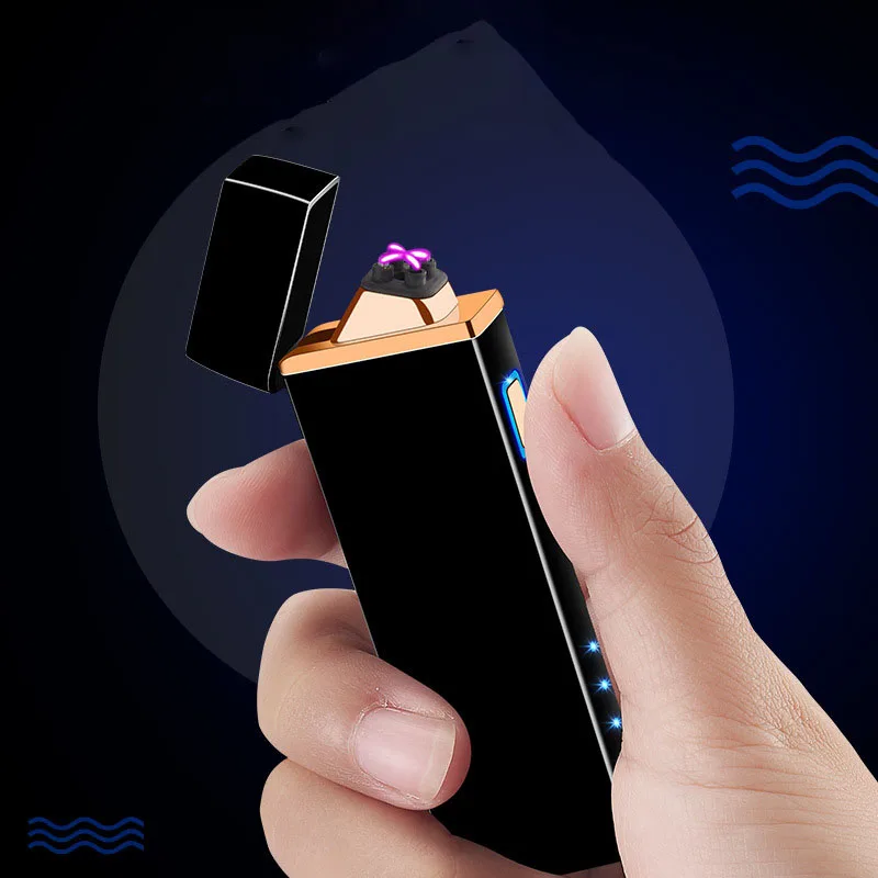 Новинка, Электронная зажигалка с двойной дугой, USB, металлическая перезаряжаемая, ветрозащитная, беспламенная, электрическая зажигалка, плазменная Зажигалка для сигар