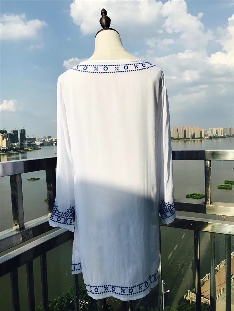 Новое поступление пляжный накидка с вышивкой вискозный купальный костюм женские туники для пляжа кафтан платье Пляжная одежда купальный костюм накидка# Q71