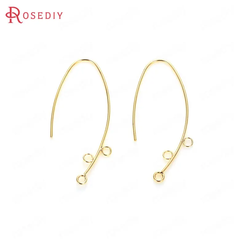 

(35870)6PCS 15x33MM Hanging Hole 1.5MM 24K Gold Color Brass Long Earring Hook High Quality Diy Jewelry Findings Accessories