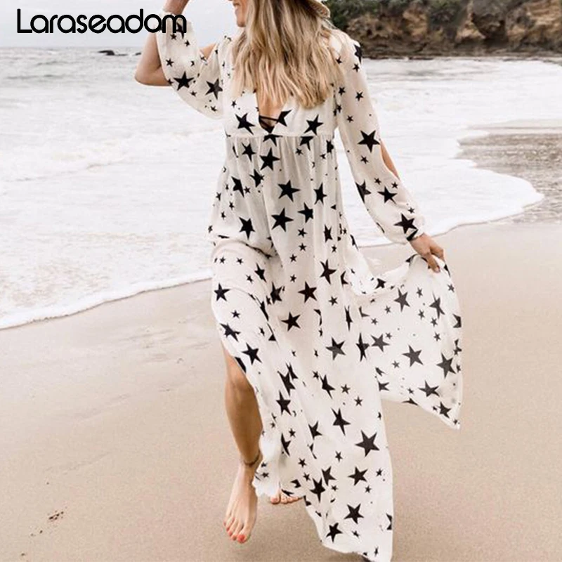 Хлопковй с принтом звезды туники для пляжа женские купальники закрывающие