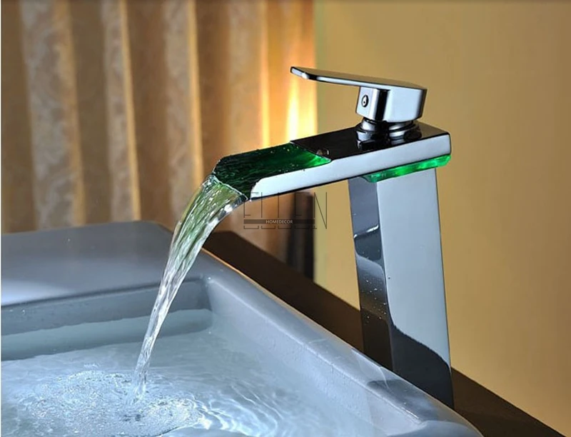 Смеситель для ванной латунный со светодиодной подсветкой меняющей цвет|waterfall basin