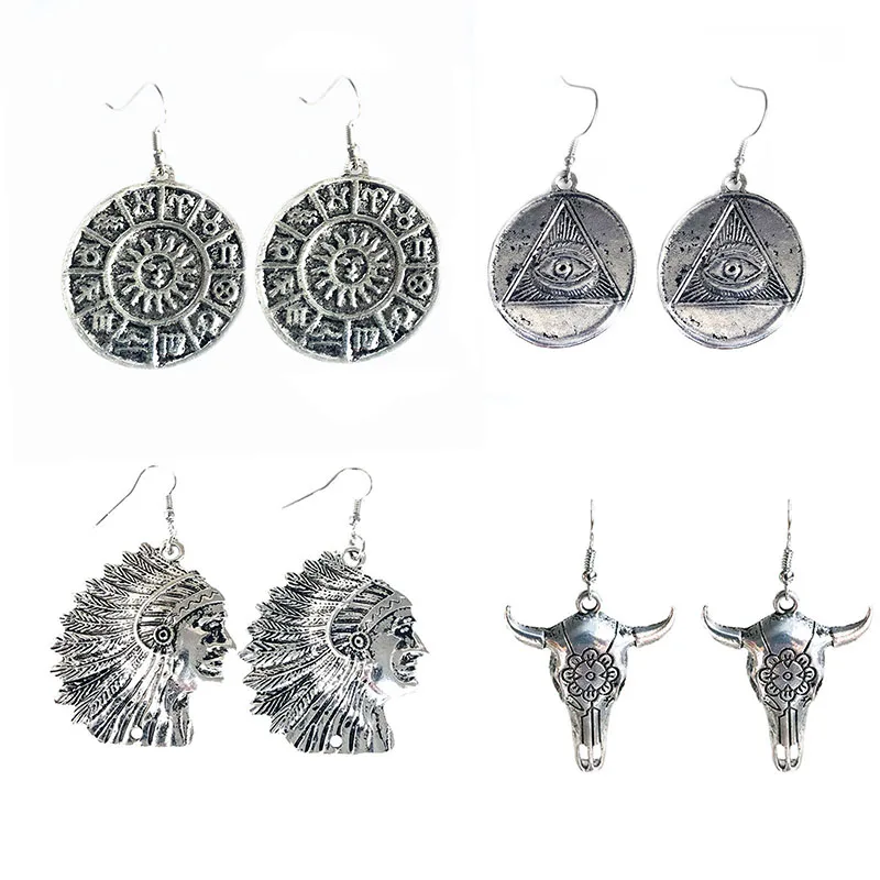 Jhumki цыганские индийские женские ювелирные изделия бычий глаз тайские серебряные индуистские солнечные хиппи племенные Винтажные висячие серьги афганский бычий глаз подарок