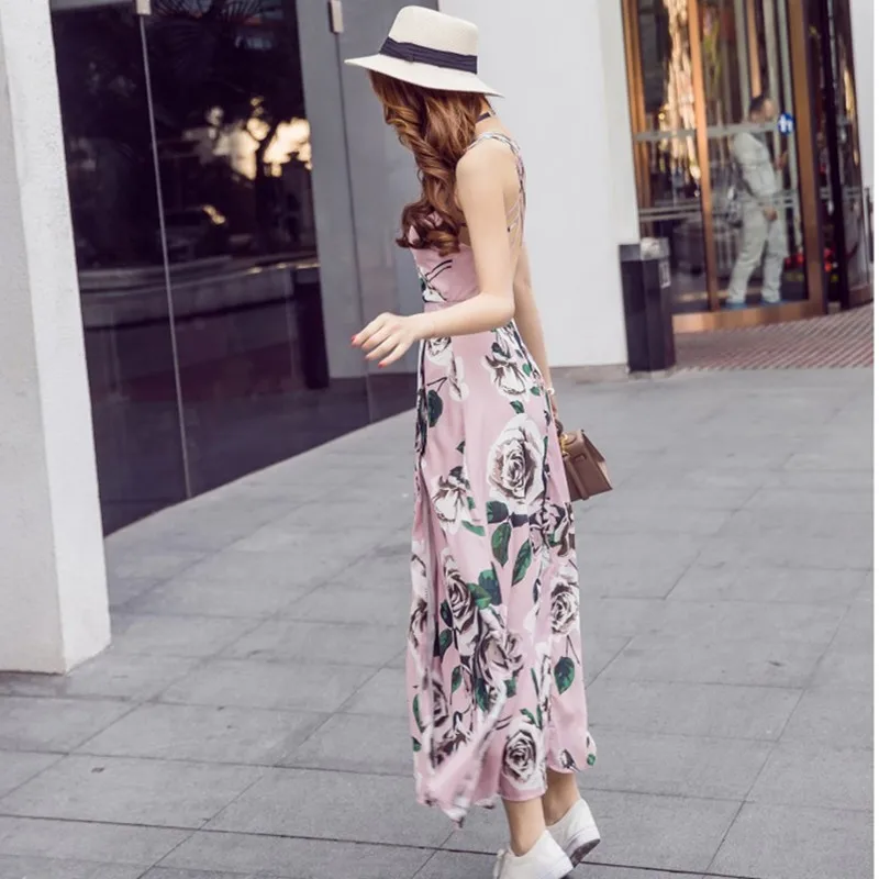 HziriP Hot Sale Sexy Backless Bandage Elegant Loose Vintage Beach V-neck Dress Women 2017 Summer Bohemian Female New Dresses | Женская