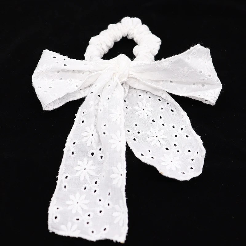 

New arrival Fashion women summer white Lace embroidery bow Hair bands hair Scrunchies girl's Accessories Ponytail Holder