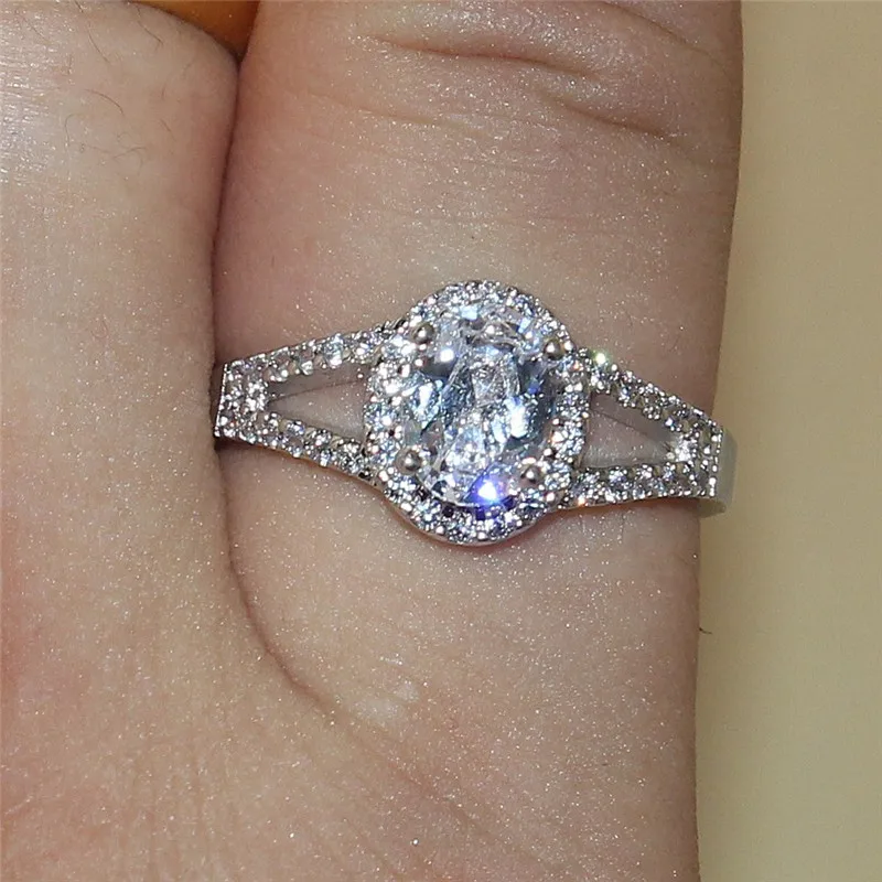 Мода 10KT Белое золото Заполненный эллипс подушкой Циркон Проложить Набор колец