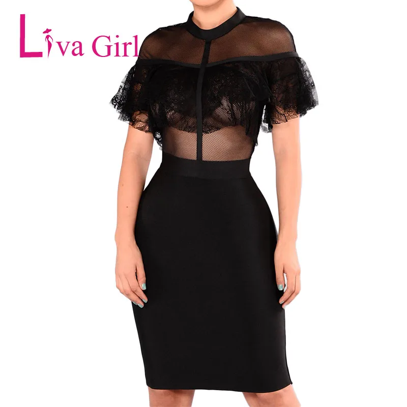 Liva девушка женская сексуальная сетка кружева Bodycon Платья вечерние ночной клуб