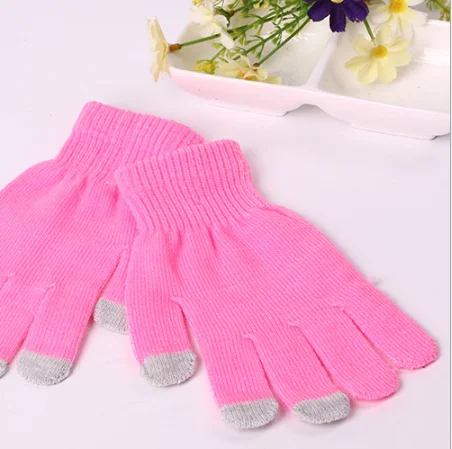 Pink Зимние мужские защитные перчатки, кашемировые перчатки, повседневные теплые вязаные варежки с сенсорным экраном, прочные рабочие перчатки для вождения, свободный размер - Цвет: Pink