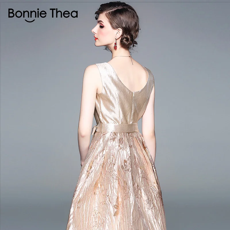 

Bonnie Thea women Sleeveless Print party dress women's Autumn Jacquard Elegant short dress vestido lady Vintage sexy dress 2018