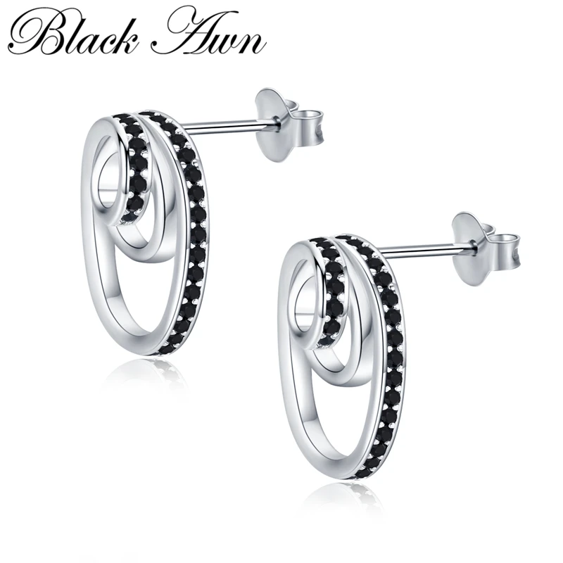 

New Arrival Hot Silver Color Jewelry Black Spinel Stone Cute Party Stud Earrings for Women Bijoux Femme I079