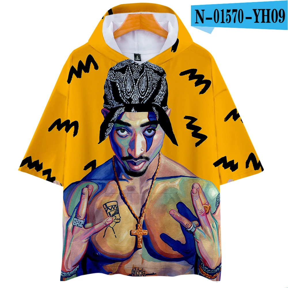 N01570 LUCKYFRIDAY 2Pac Rapper мужские футболки 3D Повседневная летняя модная футболка с коротким рукавом и капюшоном Harajuku уличная одежда в стиле хип-хоп - Цвет: N01570