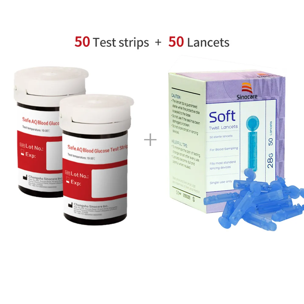 Sinocare Safe AQ Smart mg/dL mmol/L измеритель уровня глюкозы в крови диабет комплект глюкометра и тест-полоски ланцеты безболезненный тест сахара в крови er - Цвет: 50 test strips