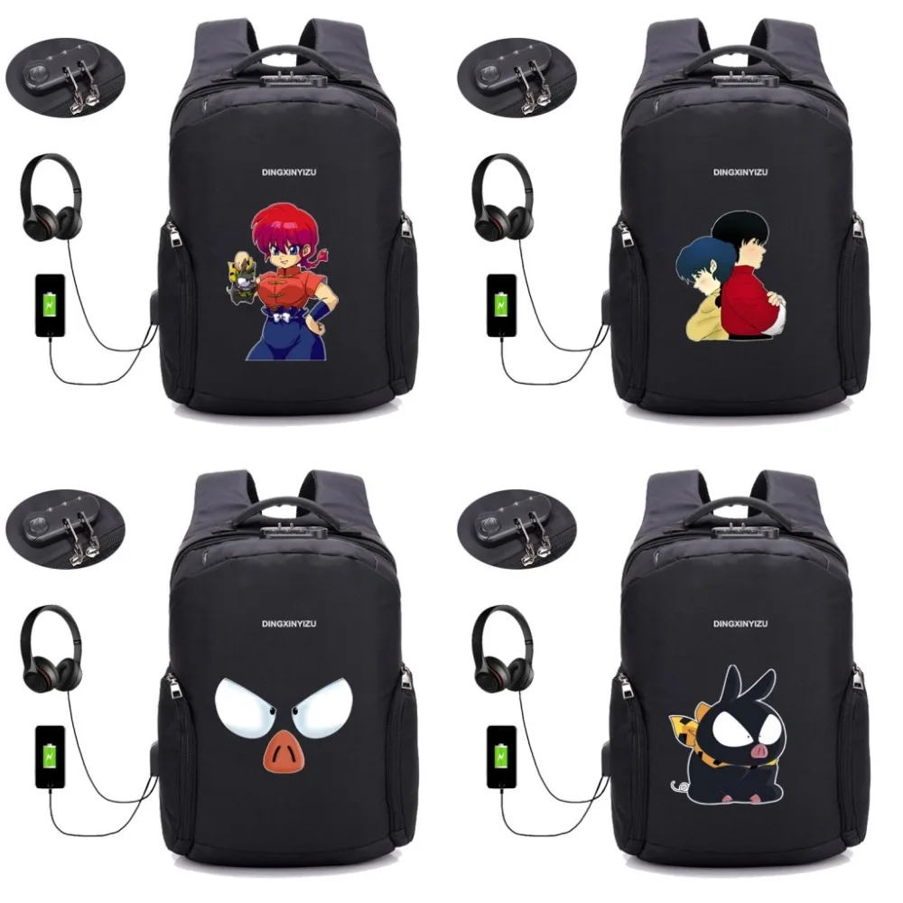 Японский рюкзак с аниме Ranma USB зарядкой Студенческая сумка для книг ноутбука