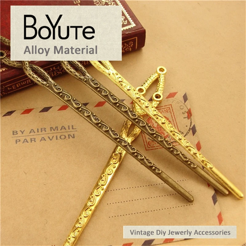BoYuTe(10 шт./лот) 15*132 мм винтажная палочка для волос античная бронза белый к позолоченная фурнитура ювелирных изделий для ношения в волосах для женщин