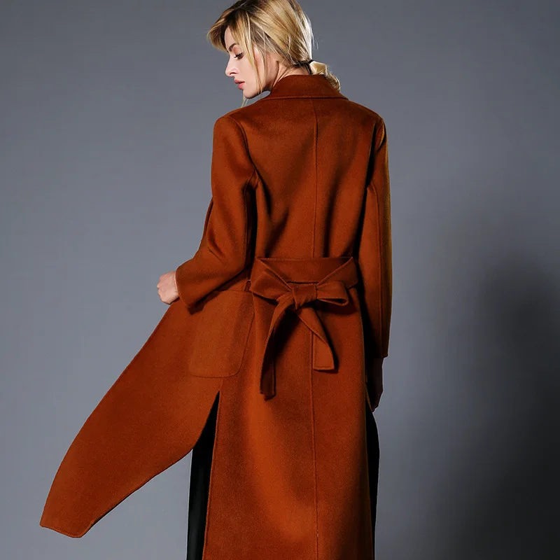 Женское двустороннее кашемировое пальто Однотонное шерстяное с лацканами и