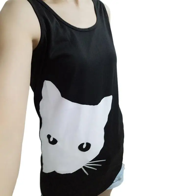 Женская летняя сексуальная майка без рукавов с принтом кота Спортивная