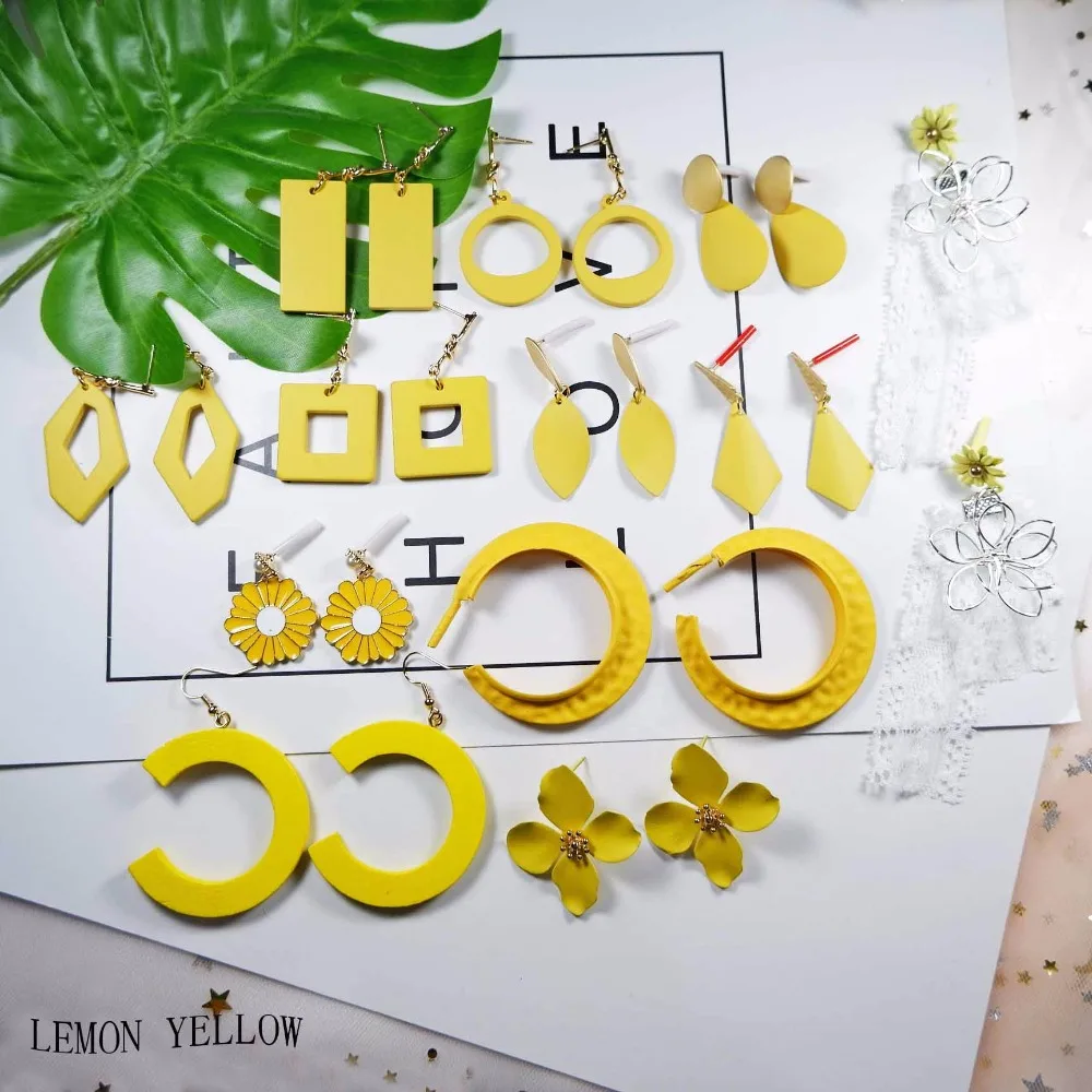 earrings 2019 lemon yellow geometric dangle metal paint women's lovely resin drop for girls | Украшения и аксессуары